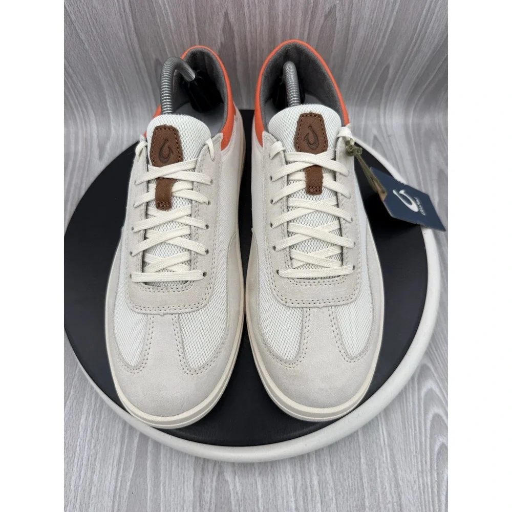 OluKai Punini Mens Size 10 Off White Molten Orange Court Casual Shoes Sneakers
